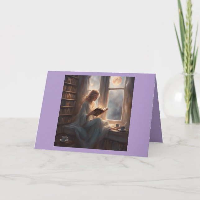 Carte Coffee Books Moonlight Relaxing lavender Birthday (Devant)
