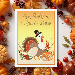 Carte Colègue Joyeux Thanksgiving Dinde Art Populaire
