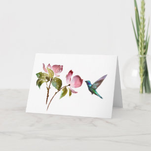 Carte Colibri élégant et fleurs d'aquarelle