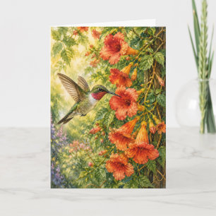 Carte Colibri Peekaboo Trompette Vigne Aquarelle Vierge