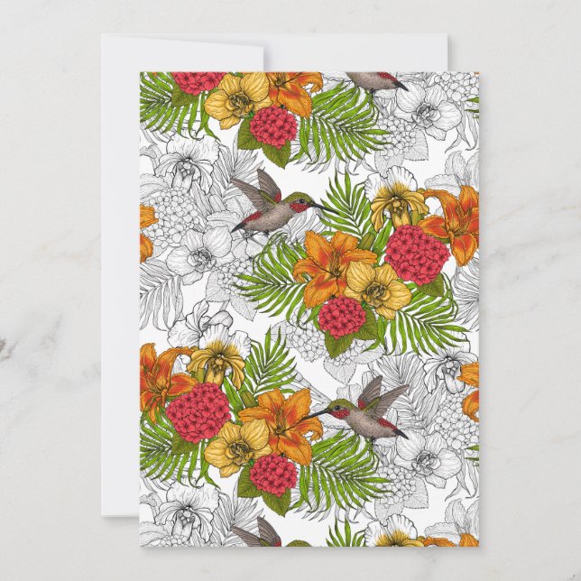 Carte Colibris et bouquet tropical (Devant)