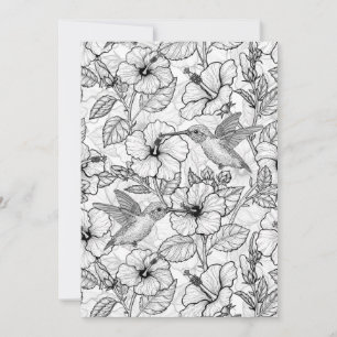 Carte Colibris et fleurs d'hibiscus b&w