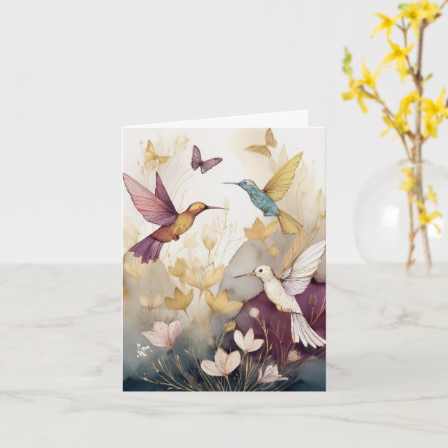 Carte Colibris Tons Terre (Fleur jaune)