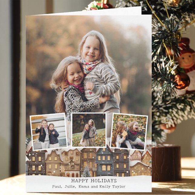 Carte Collage à quatre photos du village d'hiver de Snow (Créateur téléchargé)