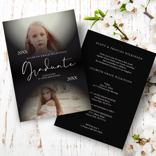 Carte Collage Alors & Maintenant Moderne 2 Photos Gradua (Créateur téléchargé)