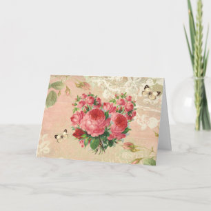 Carte Collage Coeur Rose Vintage