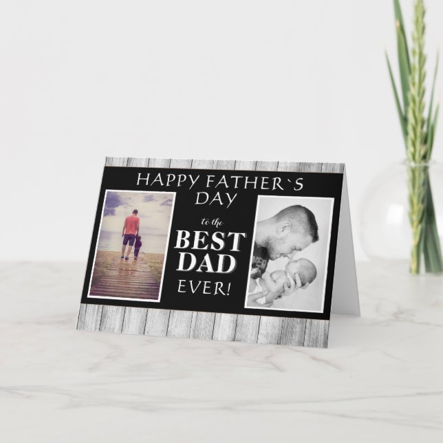 Carte Collage de photos Bois rustique Meilleur papa Fête (Devant)