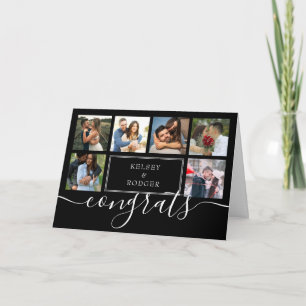 Carte Collage de photos de mariage Félicitations Noir et