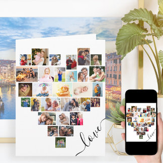 Carte Collage de photos du coeur Anniversaire du script 