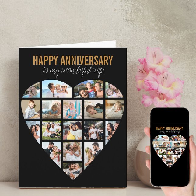 Carte Collage de photos du coeur Noir Anniversaire perso (Créateur téléchargé)