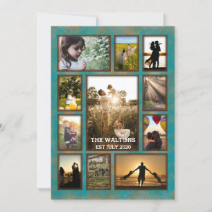 Carte Collage De Photos Élégant En Cuivre Et Turquoise