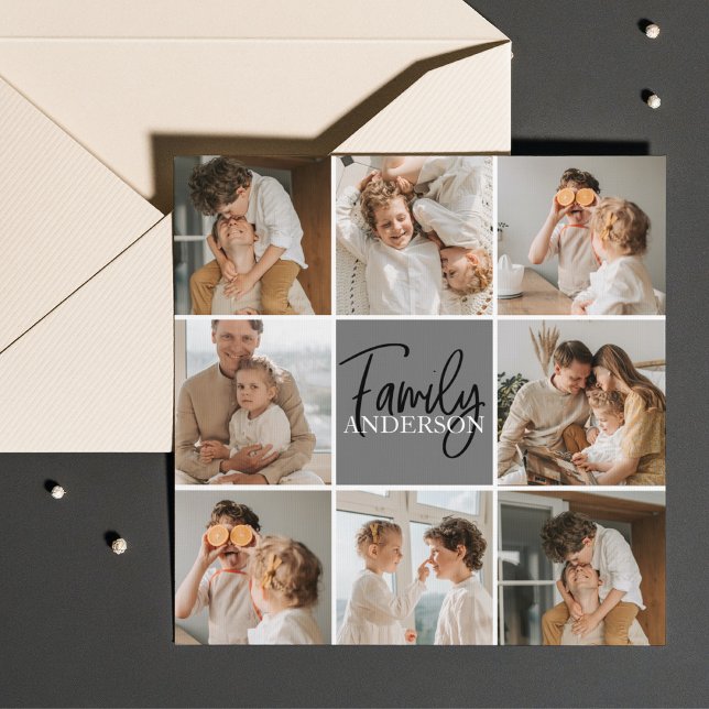 Carte Collage familial photo et cadeau gris personnalisé (Créateur téléchargé)
