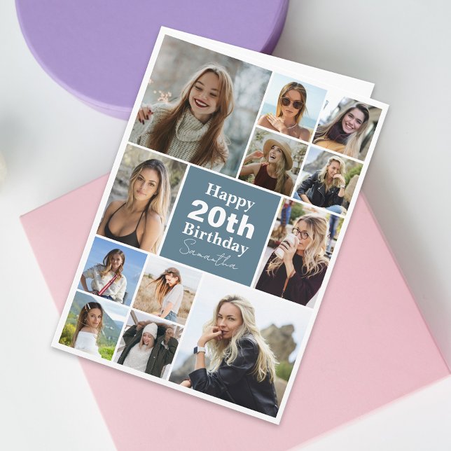 Carte Collage moderne tout âge 12 ans | Photo personnali (Personalize the collage birthday greeting card to create a special keepsake for your loved one!)