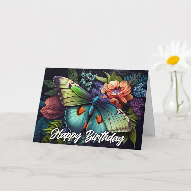 Carte Collage papillon de repos Joyeux anniversaire (Petite plante)