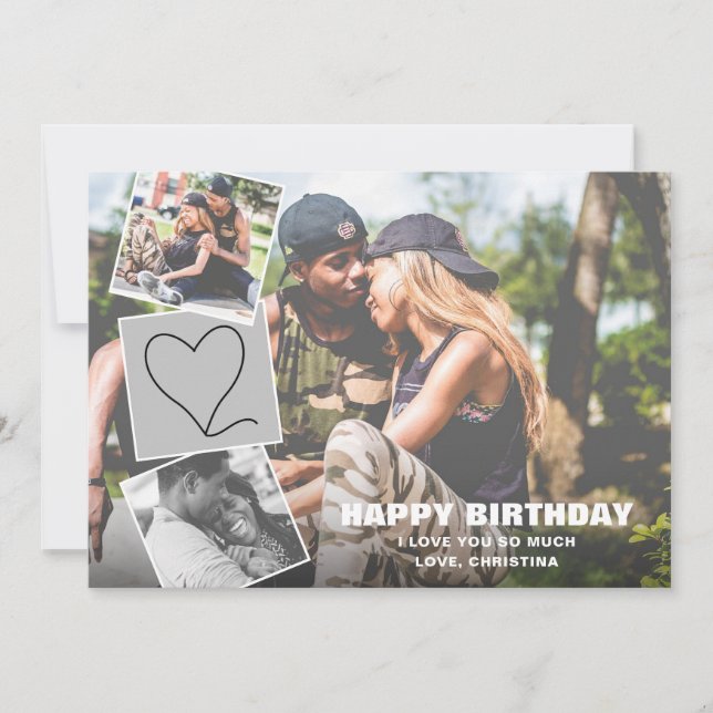 Carte Collage photo avec coeur Joyeux anniversaire (Devant)