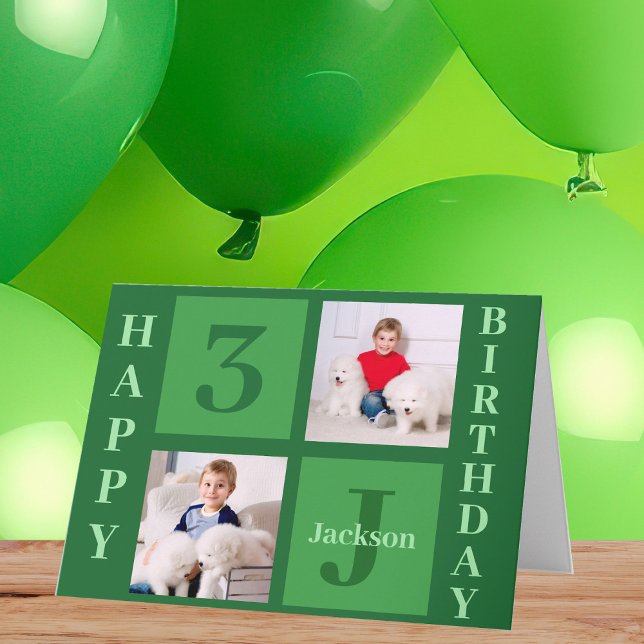 Carte Collage photo d'anniversaire vert Enfants personna (Créateur téléchargé)