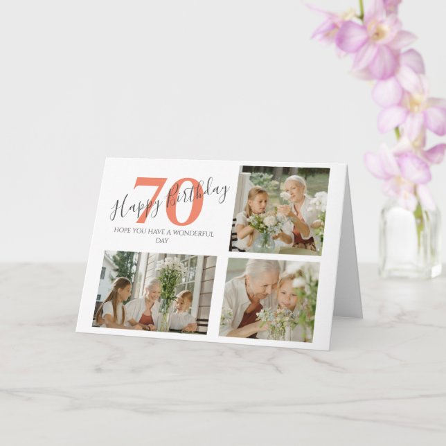 Carte Collage photo de 3 photos pour un anniversaire élé (Orchidée)