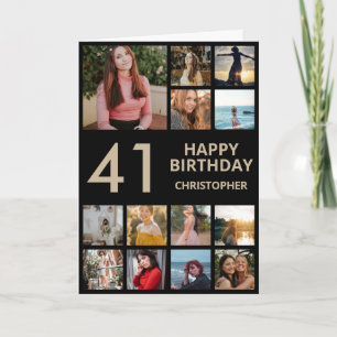 Carte Collage photo de 41e anniversaire 13 Photos Black 