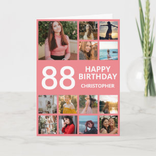 Carte Collage photo de 88e anniversaire 13 Photos rose e