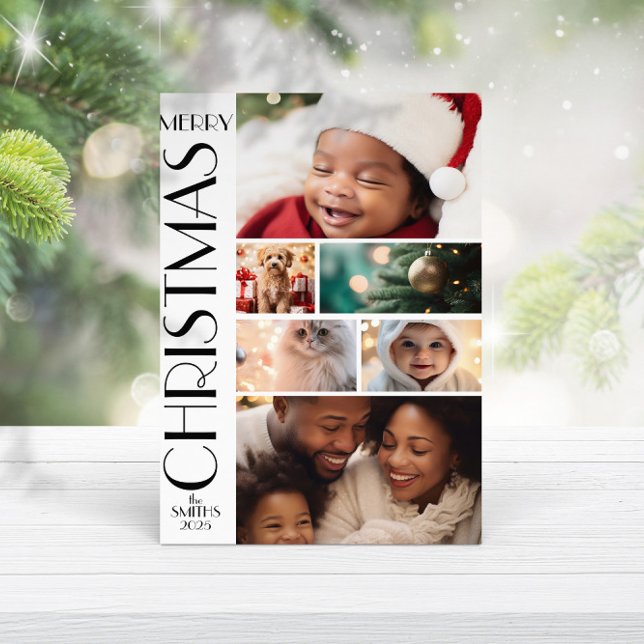 Carte Collage photo de famille moderne noir blanc minima (Créateur téléchargé)