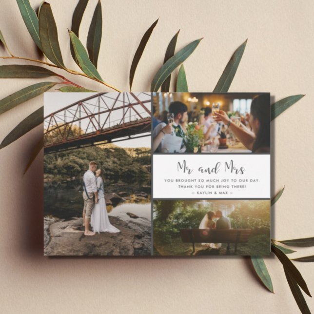Carte Collage photo de M. et Mme Merci Gris et blanc (Créateur téléchargé)