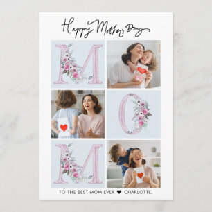 Carte Collage photo de maman à fleurs élégantes Fête des