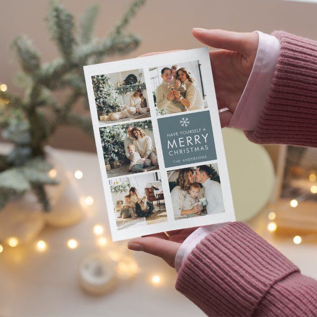 Carte Collage photo de Noël | Joyeux Noël | Bleu (Créateur téléchargé)