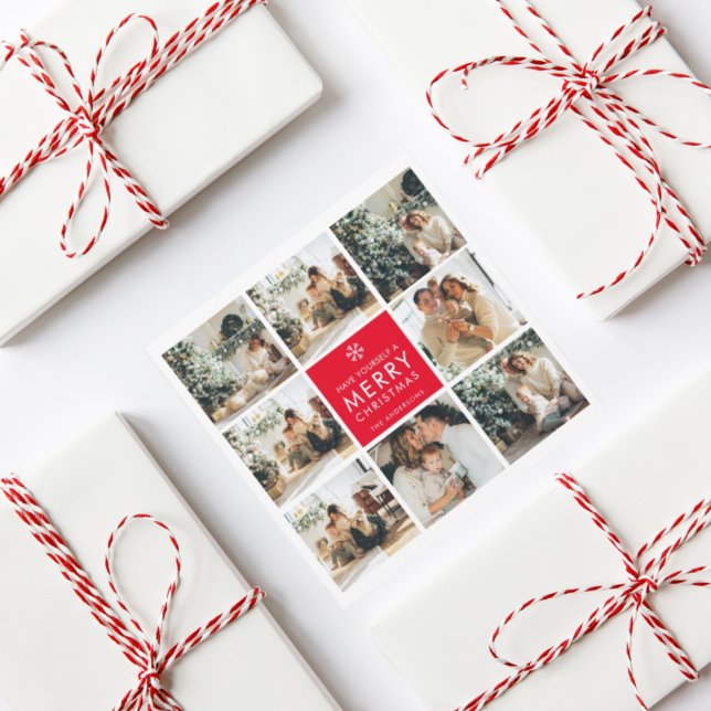 Carte Collage photo de Noël | Joyeux Noël | Rouge (Créateur téléchargé)