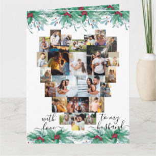 Carte Collage photo du coeur du mari Holly et Mistletoe