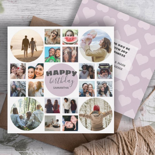 Carte Collage photo Joyeux Anniversaire rose 20 (Créateur téléchargé)