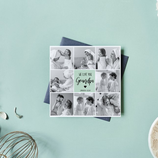 Carte Collage Photo Meilleur Grand-Père Ever Pastel Mint (Créateur téléchargé)