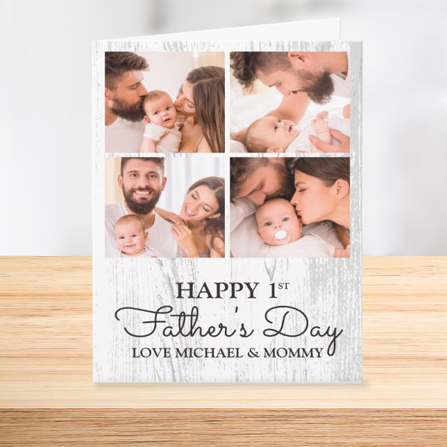Carte Collage photo moderne mignonne Happy First Fête de (Cute Modern Photo Collage Happy First Fathers Day Card)