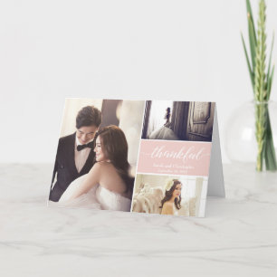 Carte Collage photo moderne rose pâle Merci Mariage