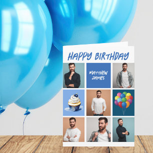 Carte Collage photo personnalisé Bleu personnalisé Anniv