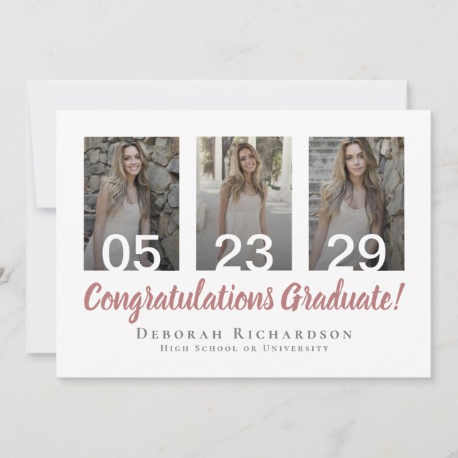 Carte Collage photo personnalisé Rose Gold Graduation (Devant)