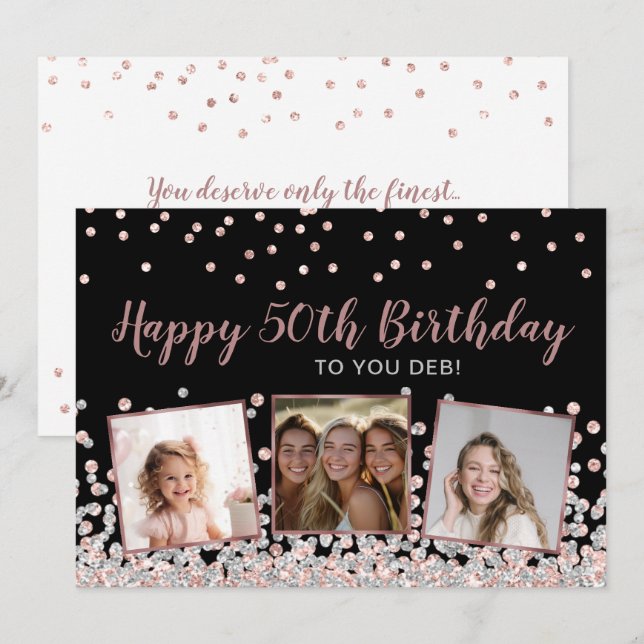 Carte Collage photo rose Gold Silver 50e anniversaire (Devant / Derrière)