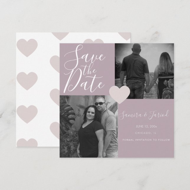 Carte Collage photo simple en rose de coeur (Devant / Derrière)