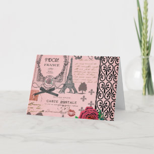 Carte Collage rose vintage de Paris