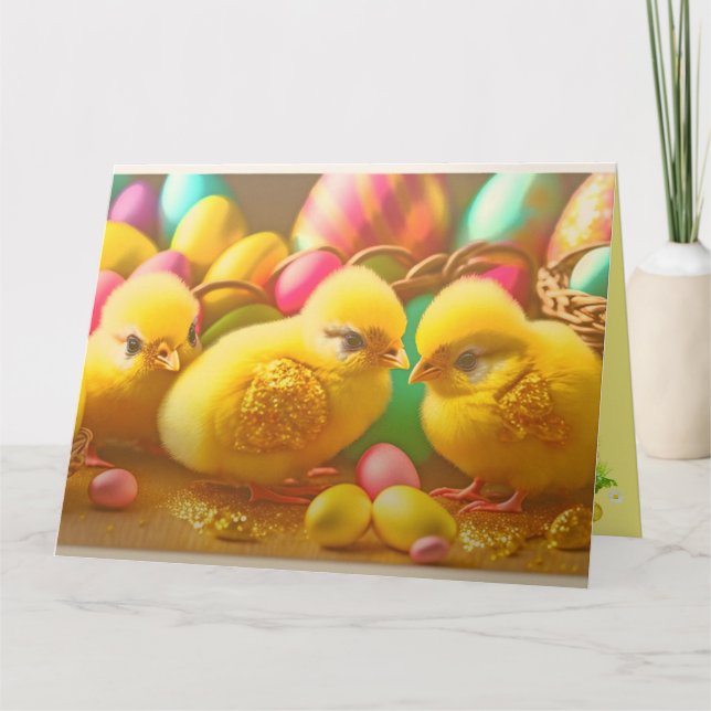 Carte Collection 3 Petits Poussins de Pâques Jaunes (Devant)
