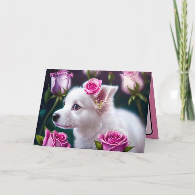 Carte Collection Chien Mignon et Rose (Devant)