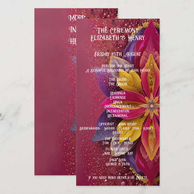 Carte Collection Mariage d'élégance florale rose (Devant / Derrière)