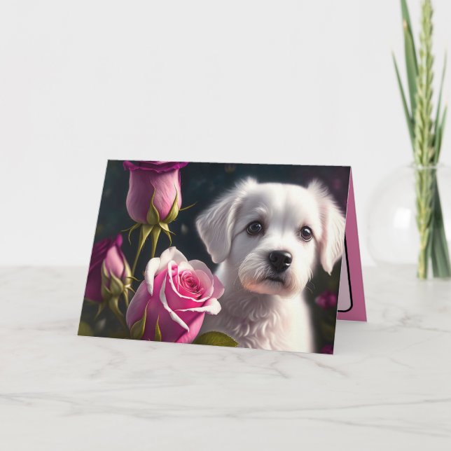 Carte Collection Petit Chien Et Rose (Devant)