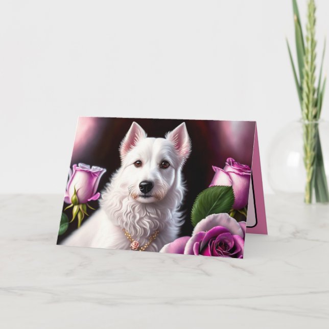 Carte Collection rose Et Chien Blanc (Devant)