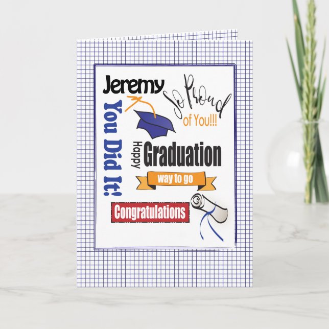 Carte College High School Bold Bleu Modernité Graduation (Devant)
