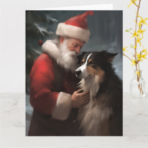 Carte Collie frontalier avec Noël Festif du Père Noël