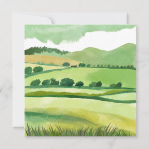 Carte Colline verdoyante verdâtre Aquarelle de la natu
