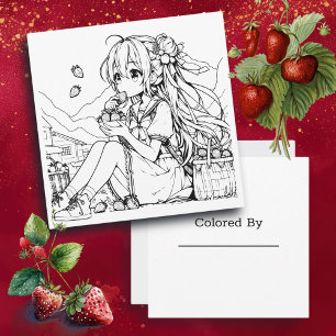 Carte Color Me pour enfants   Fraises Anime Girl