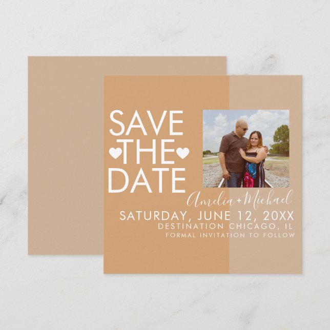 Carte Colorblock Hearts Save the Date Photo (Devant / Derrière)