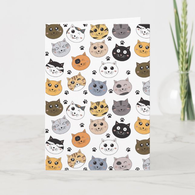 Carte Coloré Cute Funny Chats & Motif Paw (Devant)