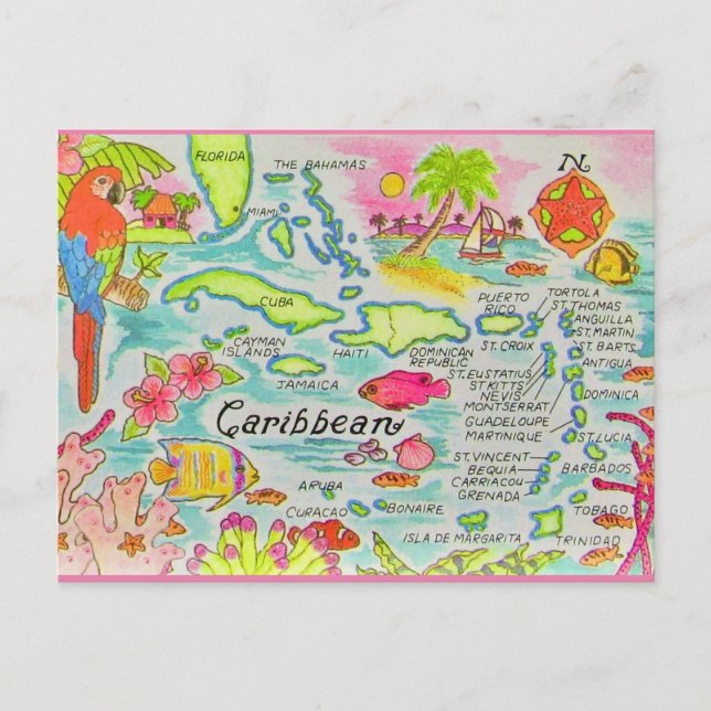 Carte colorée des îles des Caraïbes (Devant)